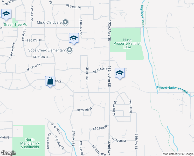 map of restaurants, bars, coffee shops, grocery stores, and more near 13050 Southeast 222nd Place in Kent