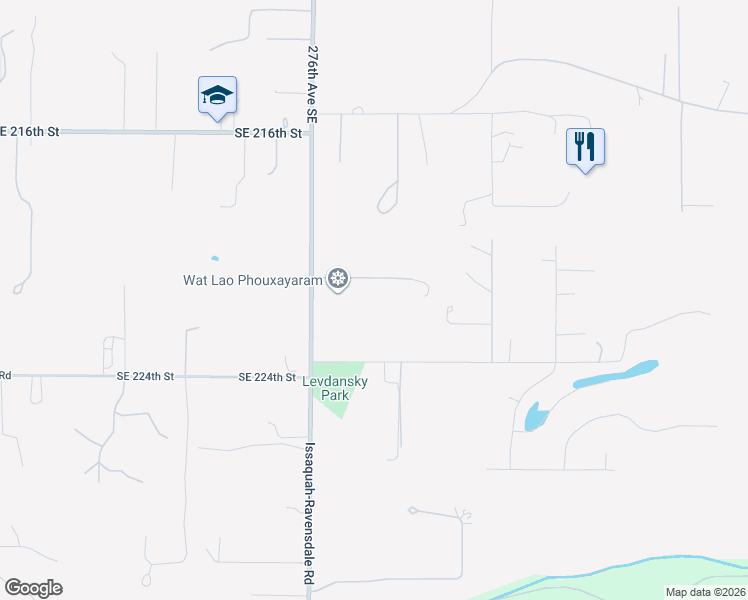 map of restaurants, bars, coffee shops, grocery stores, and more near 22218 276th Avenue Southeast in Maple Valley