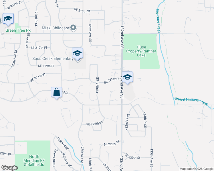 map of restaurants, bars, coffee shops, grocery stores, and more near 13050 Southeast 222nd Place in Kent
