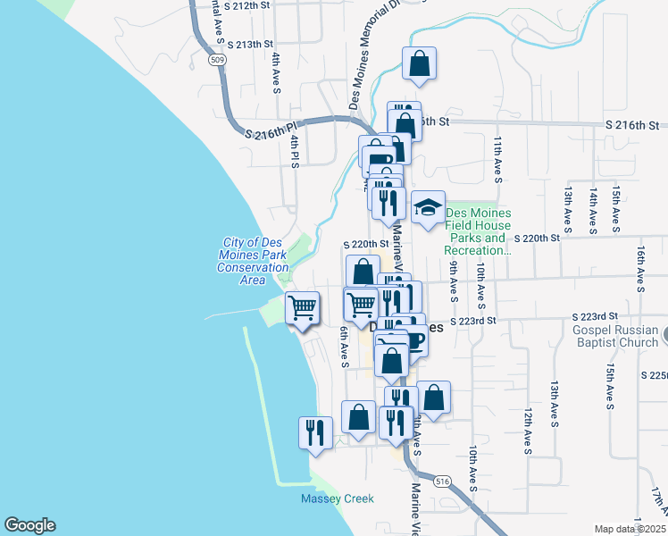map of restaurants, bars, coffee shops, grocery stores, and more near in Des Moines