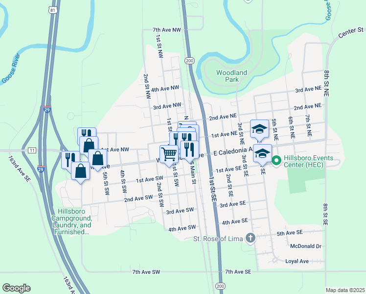 map of restaurants, bars, coffee shops, grocery stores, and more near in Hillsboro