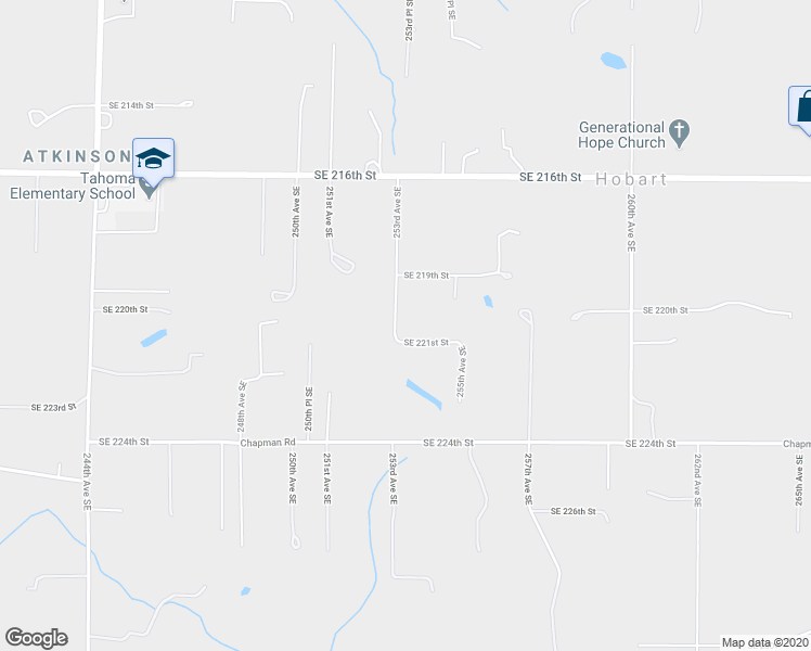 map of restaurants, bars, coffee shops, grocery stores, and more near 25306 Southeast 221st Street in Maple Valley