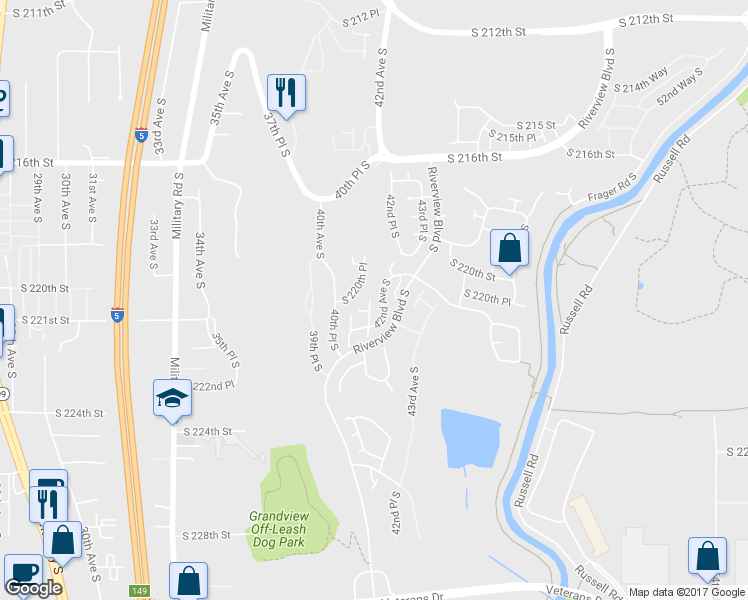 map of restaurants, bars, coffee shops, grocery stores, and more near 22022 42nd Avenue South in Kent