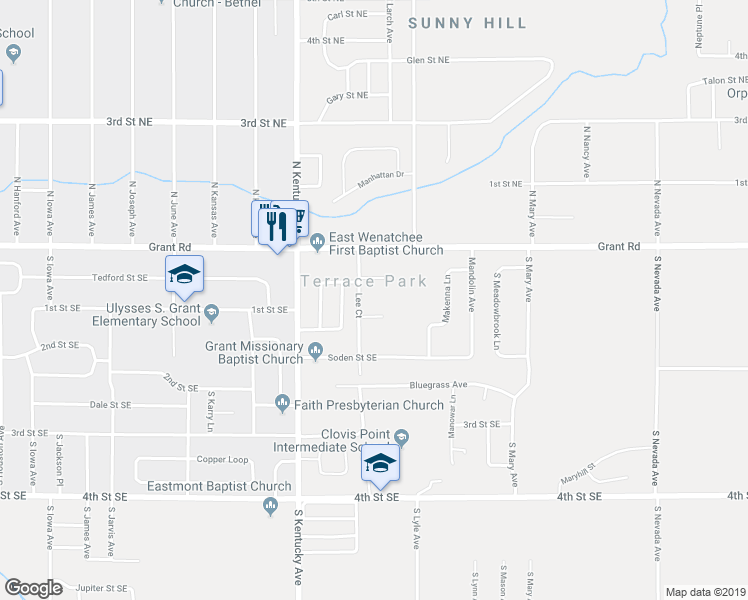 map of restaurants, bars, coffee shops, grocery stores, and more near 1810 1st Street Southeast in East Wenatchee