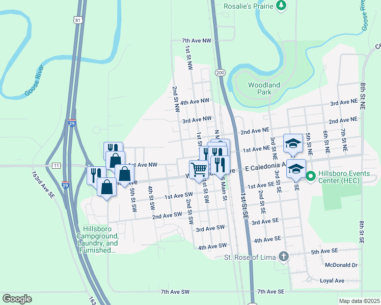 map of restaurants, bars, coffee shops, grocery stores, and more near 111 1st Street Northwest in Hillsboro