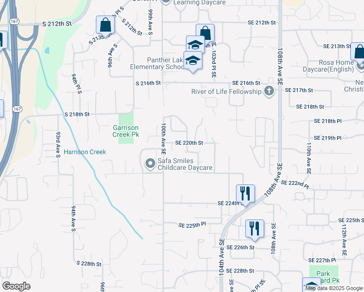 map of restaurants, bars, coffee shops, grocery stores, and more near 10041 Southeast 220th Street in Kent