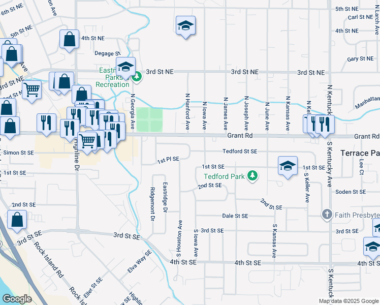 map of restaurants, bars, coffee shops, grocery stores, and more near 1430 1st Place Southeast in East Wenatchee