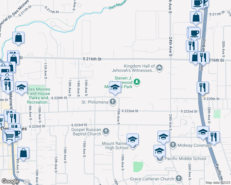 map of restaurants, bars, coffee shops, grocery stores, and more near 1810 South 222nd Street in Des Moines