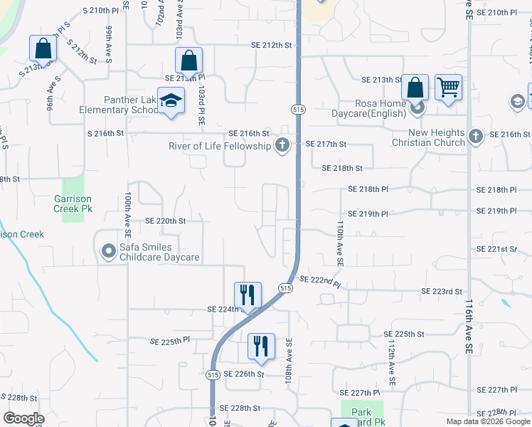 map of restaurants, bars, coffee shops, grocery stores, and more near 21914 106th Place Southeast in Kent