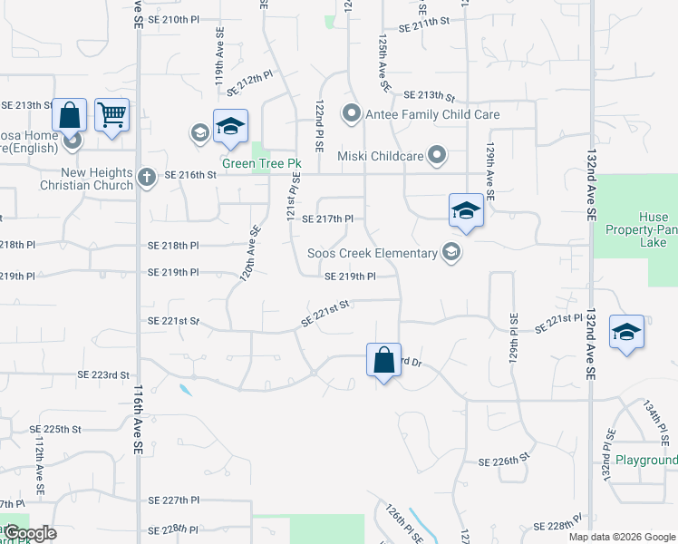 map of restaurants, bars, coffee shops, grocery stores, and more near 12209 Southeast 218th Court in Kent