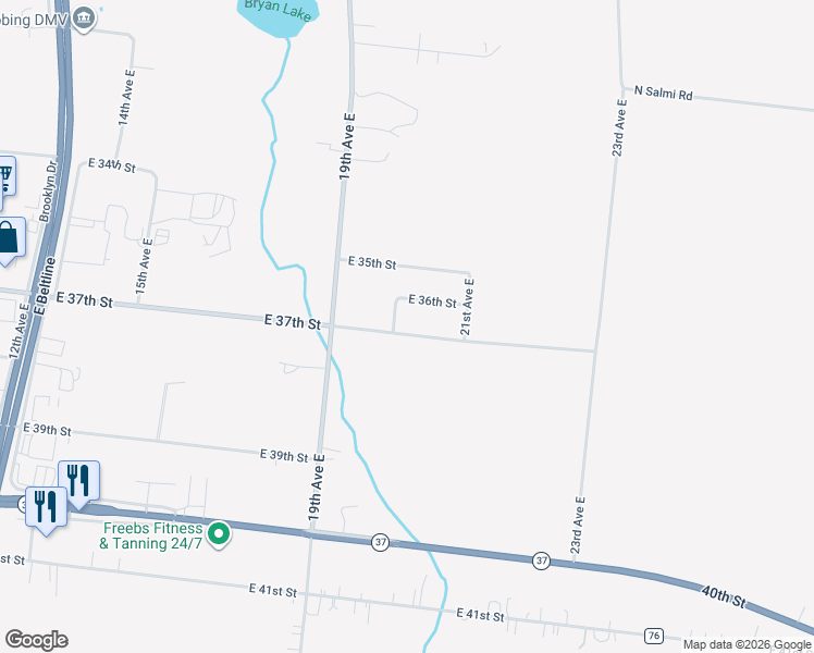 map of restaurants, bars, coffee shops, grocery stores, and more near 3604 20th Avenue in Hibbing