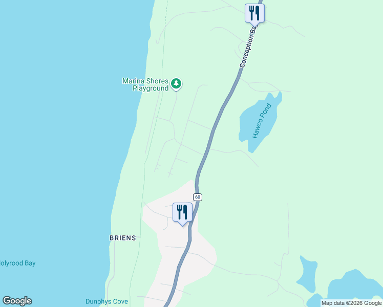 map of restaurants, bars, coffee shops, grocery stores, and more near 7 McGrath's Road in Holyrood