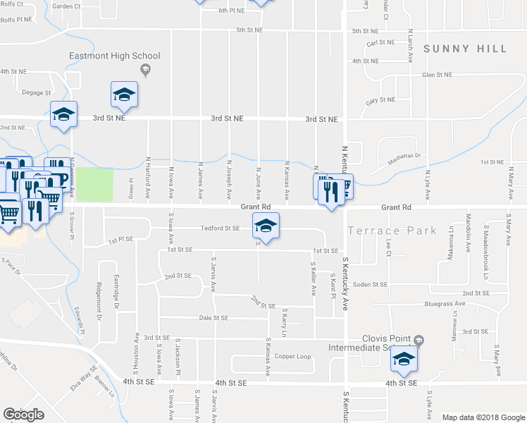 map of restaurants, bars, coffee shops, grocery stores, and more near 15 South June Avenue in East Wenatchee