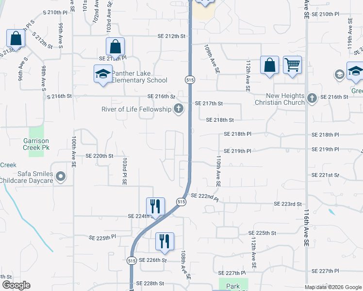 map of restaurants, bars, coffee shops, grocery stores, and more near 21911 107th Place Southeast in Kent