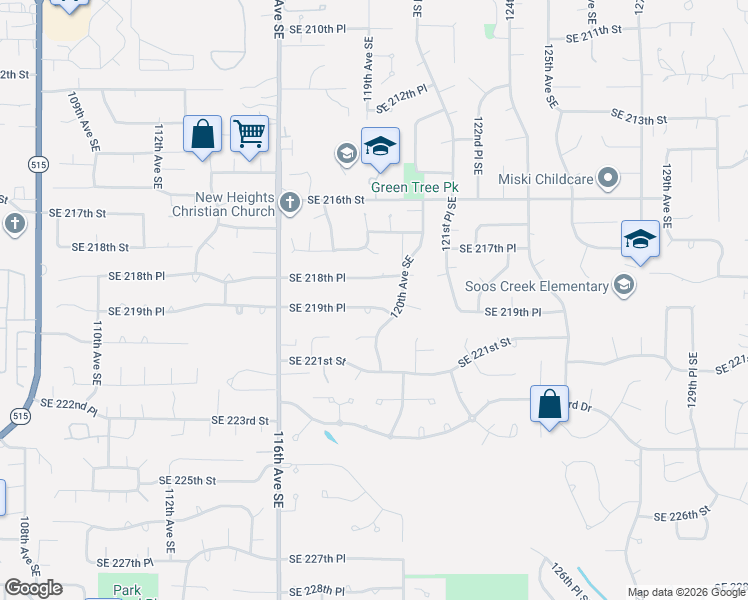 map of restaurants, bars, coffee shops, grocery stores, and more near 11916 Southeast 219th Place in Kent