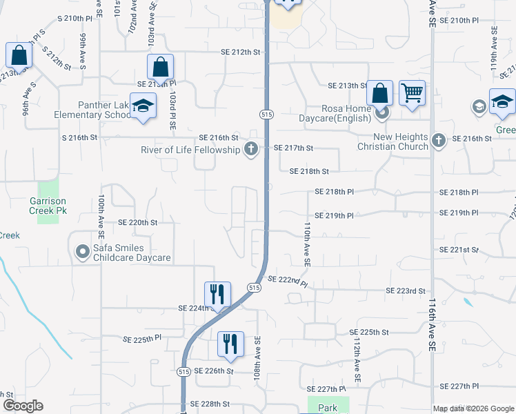 map of restaurants, bars, coffee shops, grocery stores, and more near 21906 107th Place Southeast in Kent
