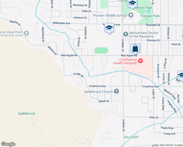 map of restaurants, bars, coffee shops, grocery stores, and more near 1234 Gossman Lane in Wenatchee