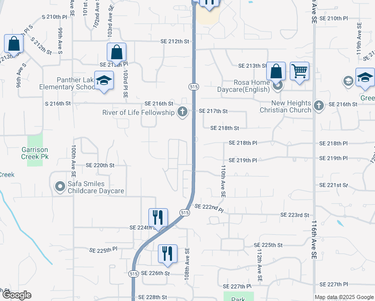 map of restaurants, bars, coffee shops, grocery stores, and more near 21911 107th Place Southeast in Kent