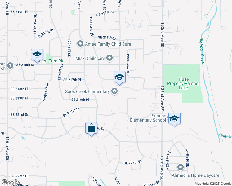 map of restaurants, bars, coffee shops, grocery stores, and more near 12651 Southeast 218th Place in Kent