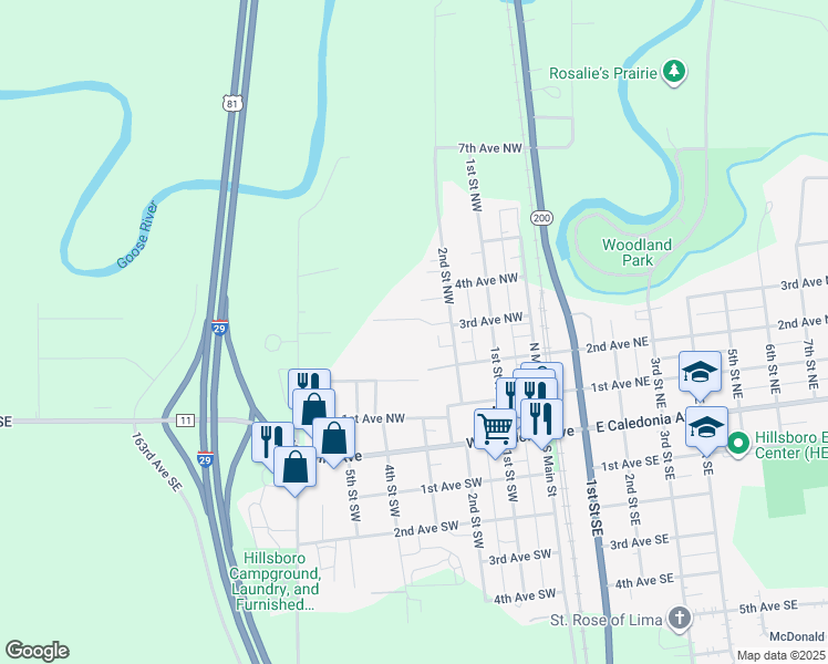 map of restaurants, bars, coffee shops, grocery stores, and more near 235 Kiwanis Drive in Hillsboro