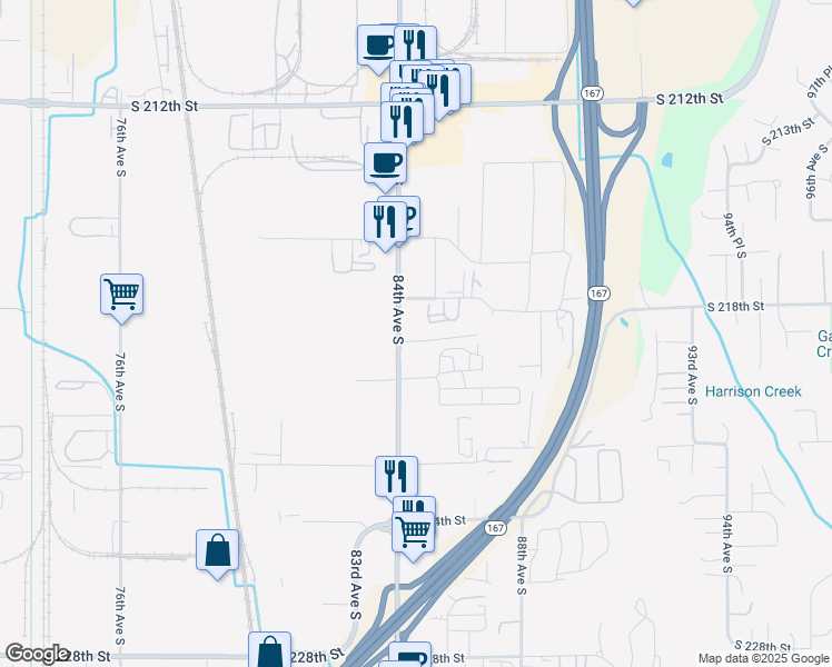 map of restaurants, bars, coffee shops, grocery stores, and more near 21820 84th Ave S in Kent