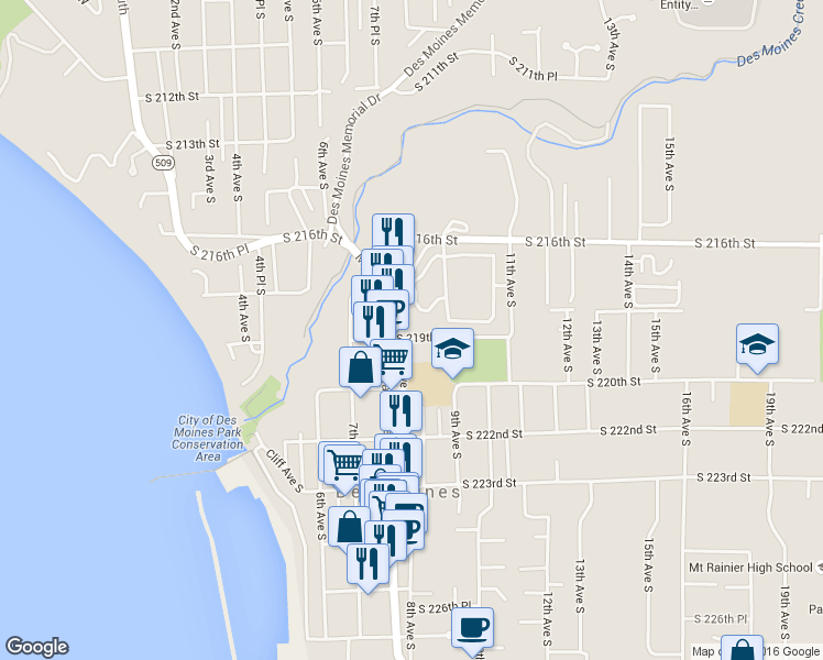 map of restaurants, bars, coffee shops, grocery stores, and more near 800 South 219th Street in Des Moines