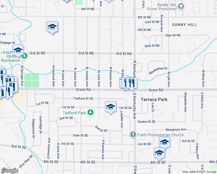 map of restaurants, bars, coffee shops, grocery stores, and more near 1441 Grant Road in East Wenatchee