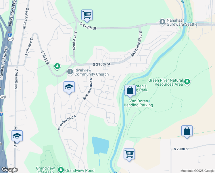 map of restaurants, bars, coffee shops, grocery stores, and more near 21810 45th Avenue South in Kent