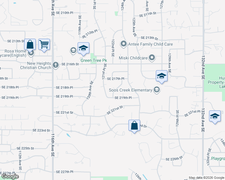 map of restaurants, bars, coffee shops, grocery stores, and more near 12209 Southeast 218th Court in Kent