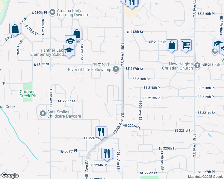map of restaurants, bars, coffee shops, grocery stores, and more near 21826 106th Place Southeast in Kent
