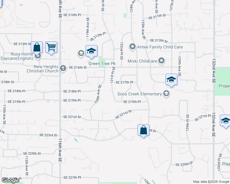 map of restaurants, bars, coffee shops, grocery stores, and more near 21806 121st Place Southeast in Kent
