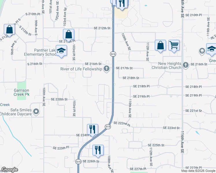 map of restaurants, bars, coffee shops, grocery stores, and more near 21809 107th Place Southeast in Kent