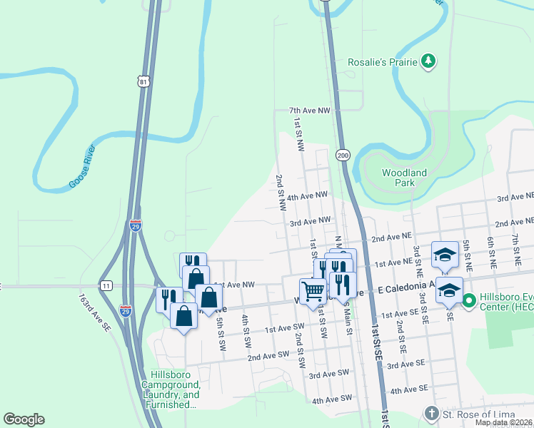 map of restaurants, bars, coffee shops, grocery stores, and more near 235 Kiwanis Drive in Hillsboro
