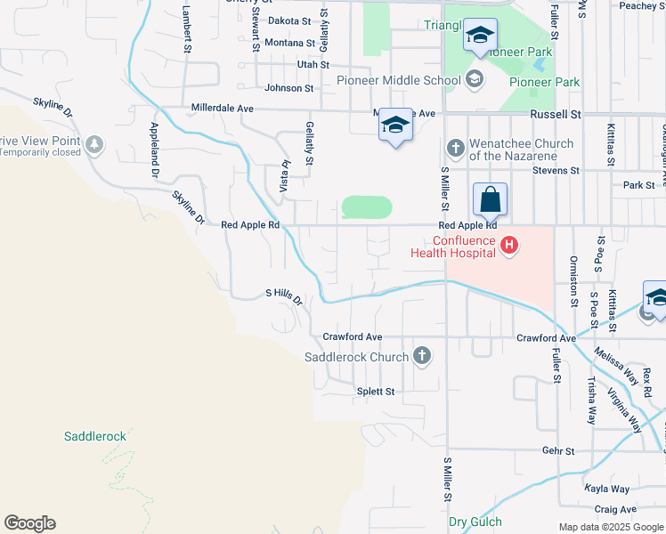 map of restaurants, bars, coffee shops, grocery stores, and more near 1234 Gossman Lane in Wenatchee