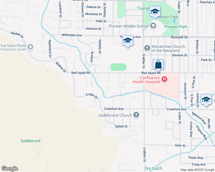 map of restaurants, bars, coffee shops, grocery stores, and more near 1234 Gossman Lane in Wenatchee