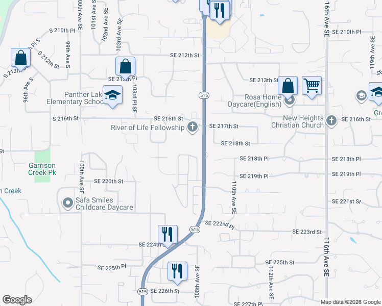 map of restaurants, bars, coffee shops, grocery stores, and more near 21906 107th Place Southeast in Kent