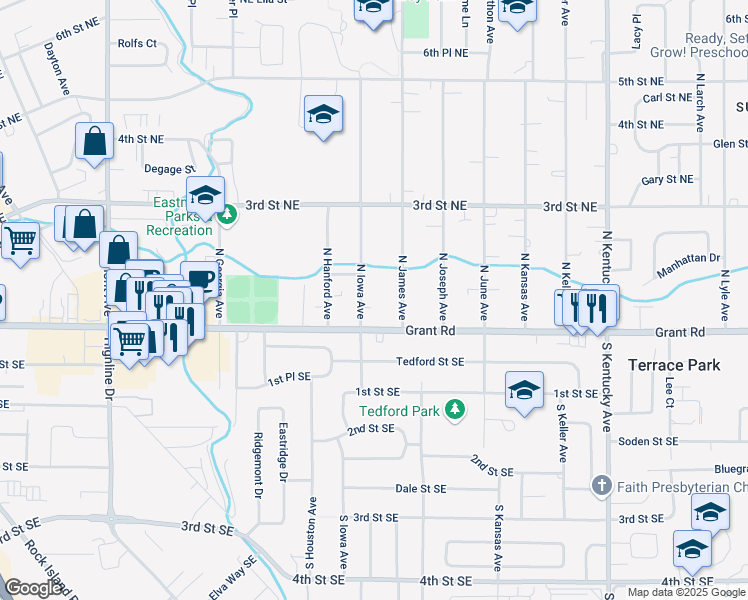 map of restaurants, bars, coffee shops, grocery stores, and more near 55 North Iowa Avenue in East Wenatchee