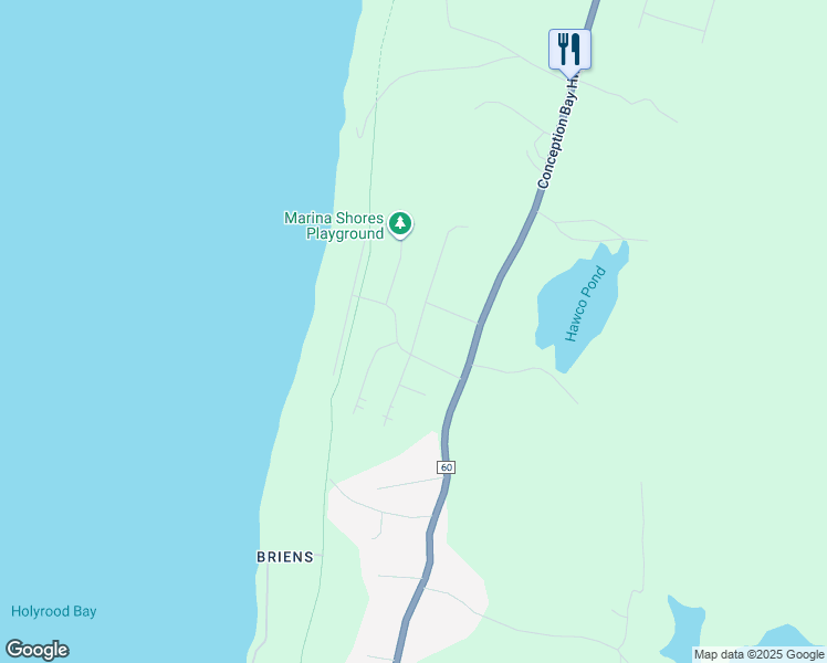map of restaurants, bars, coffee shops, grocery stores, and more near 12 Harbour View Drive in Holyrood