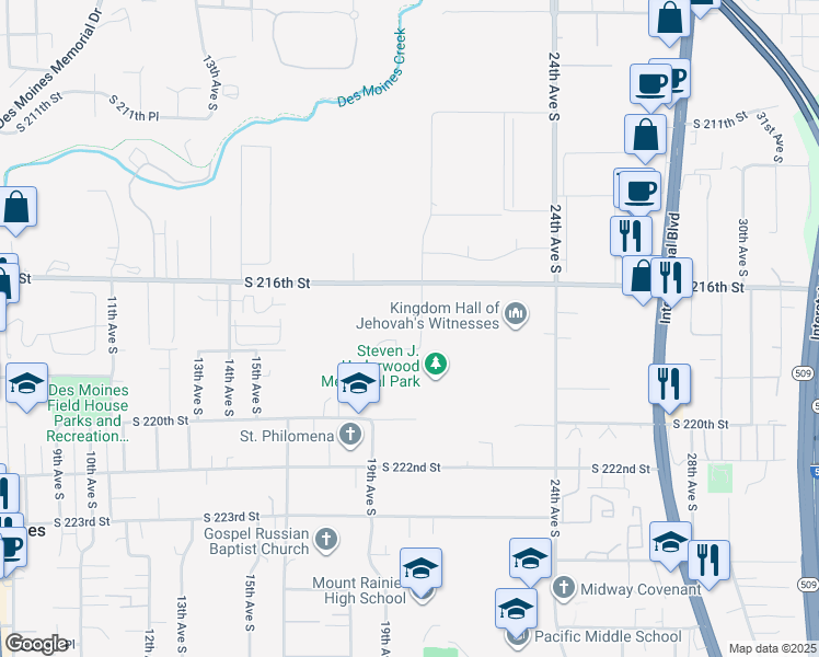 map of restaurants, bars, coffee shops, grocery stores, and more near 1857 20th Avenue South in Des Moines