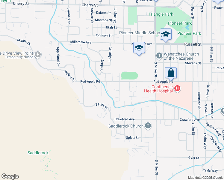 map of restaurants, bars, coffee shops, grocery stores, and more near 1212 Gossman Lane in Wenatchee