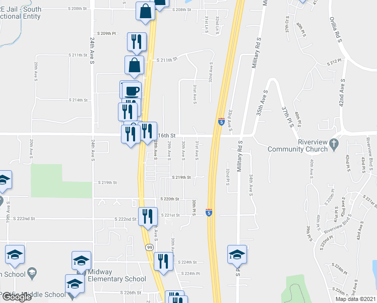 map of restaurants, bars, coffee shops, grocery stores, and more near 21623 30th Avenue South in Des Moines