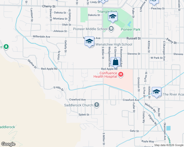 map of restaurants, bars, coffee shops, grocery stores, and more near 1085 Red Apple Road in Wenatchee