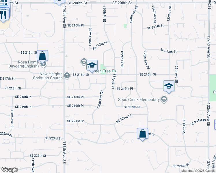 map of restaurants, bars, coffee shops, grocery stores, and more near 21712 120th Avenue Southeast in Kent