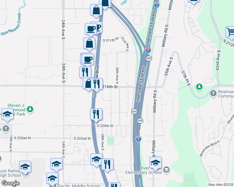 map of restaurants, bars, coffee shops, grocery stores, and more near in Des Moines