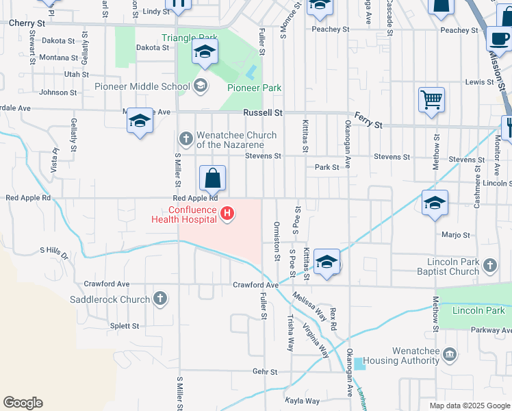 map of restaurants, bars, coffee shops, grocery stores, and more near 901 Red Apple Road in Wenatchee
