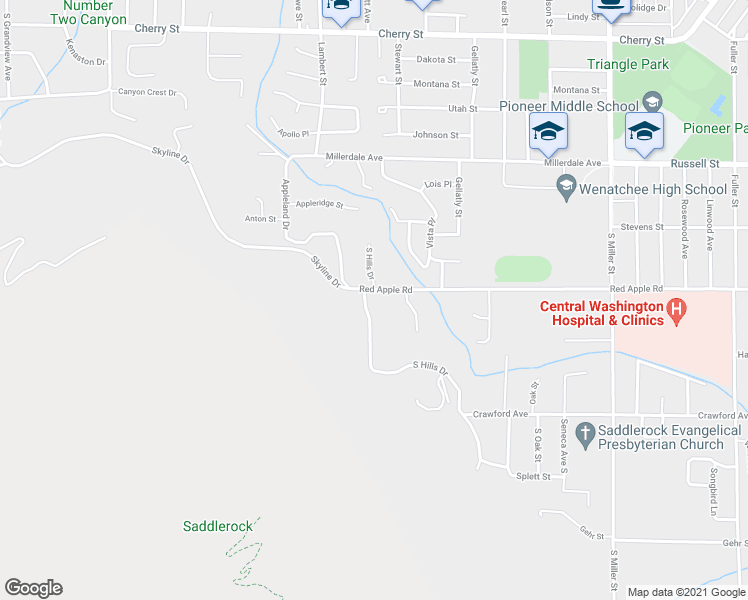 map of restaurants, bars, coffee shops, grocery stores, and more near 1323 Red Apple Road in Wenatchee