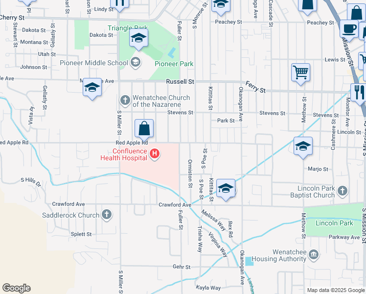 map of restaurants, bars, coffee shops, grocery stores, and more near 901 Red Apple Road in Wenatchee