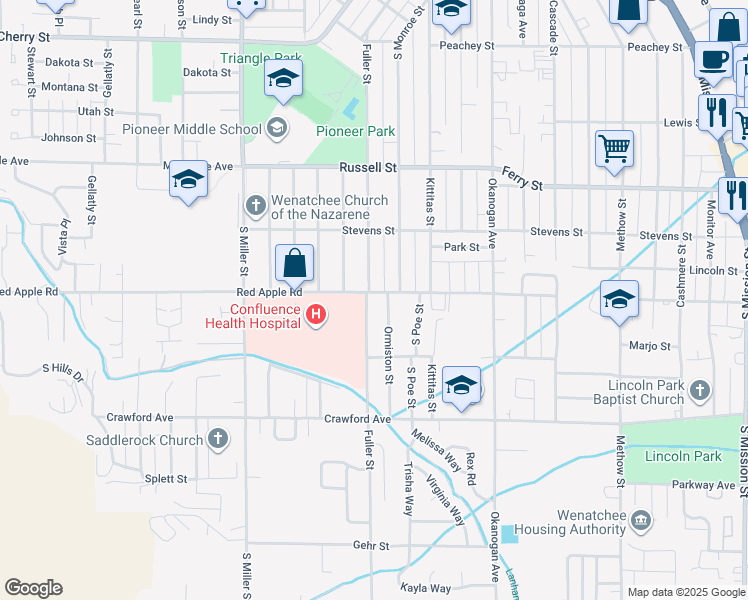 map of restaurants, bars, coffee shops, grocery stores, and more near 901 Red Apple Road in Wenatchee