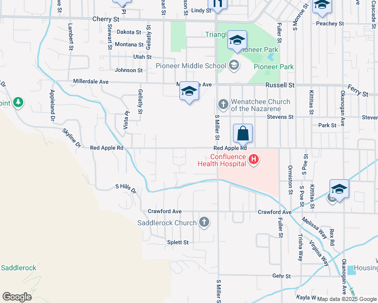 map of restaurants, bars, coffee shops, grocery stores, and more near 1085 Red Apple Rd in Wenatchee