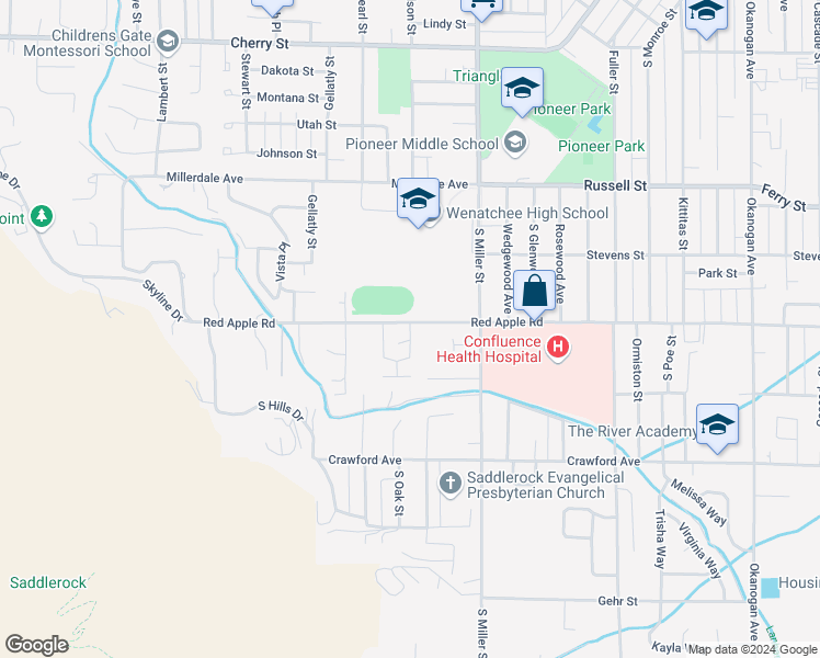 map of restaurants, bars, coffee shops, grocery stores, and more near 1085 Red Apple Road in Wenatchee
